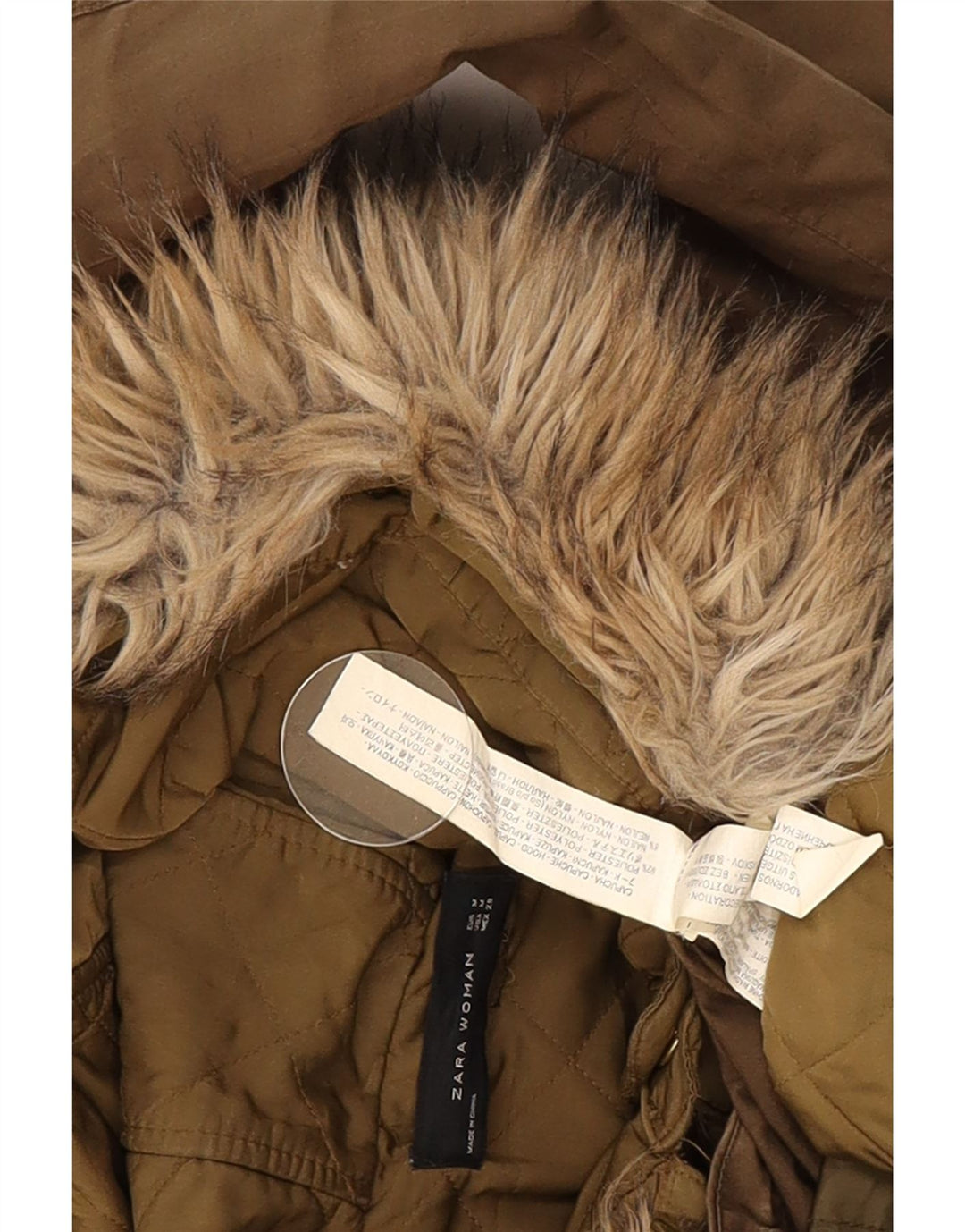 Damska kurtka parka z kapturem Zara UK 14, średni khaki, poliester