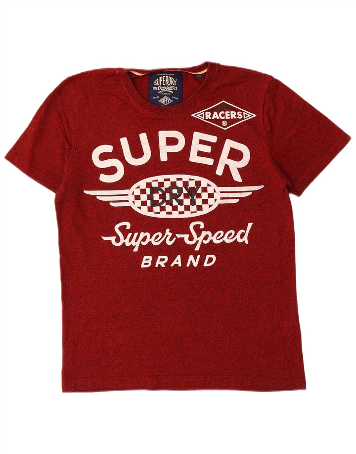 SUPERDRY Męski T-shirt z grafiką, duży, czerwony, bawełniany