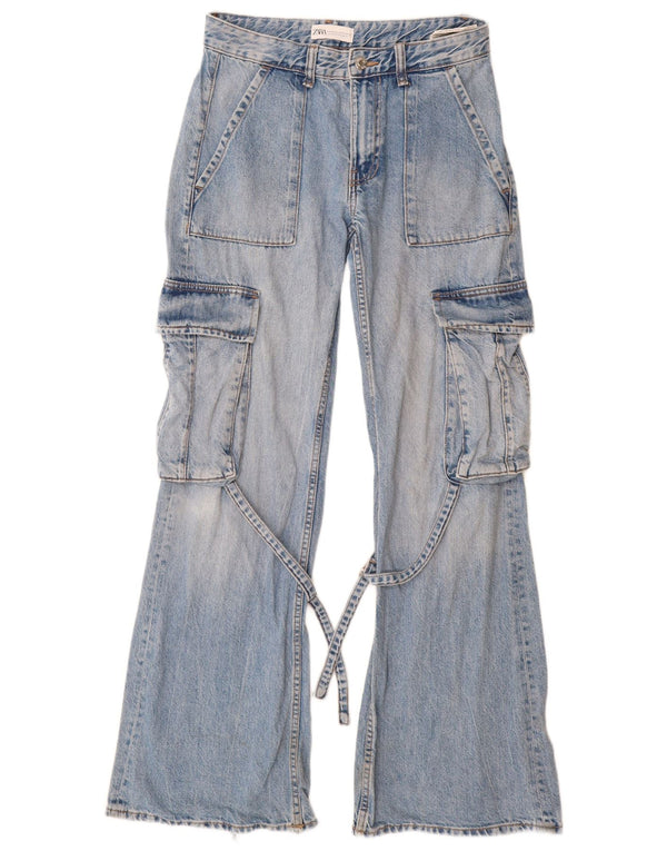 ZARA Womens Cargo Flared Jeans EU 34 2XS W24 L32 Blue Cotton