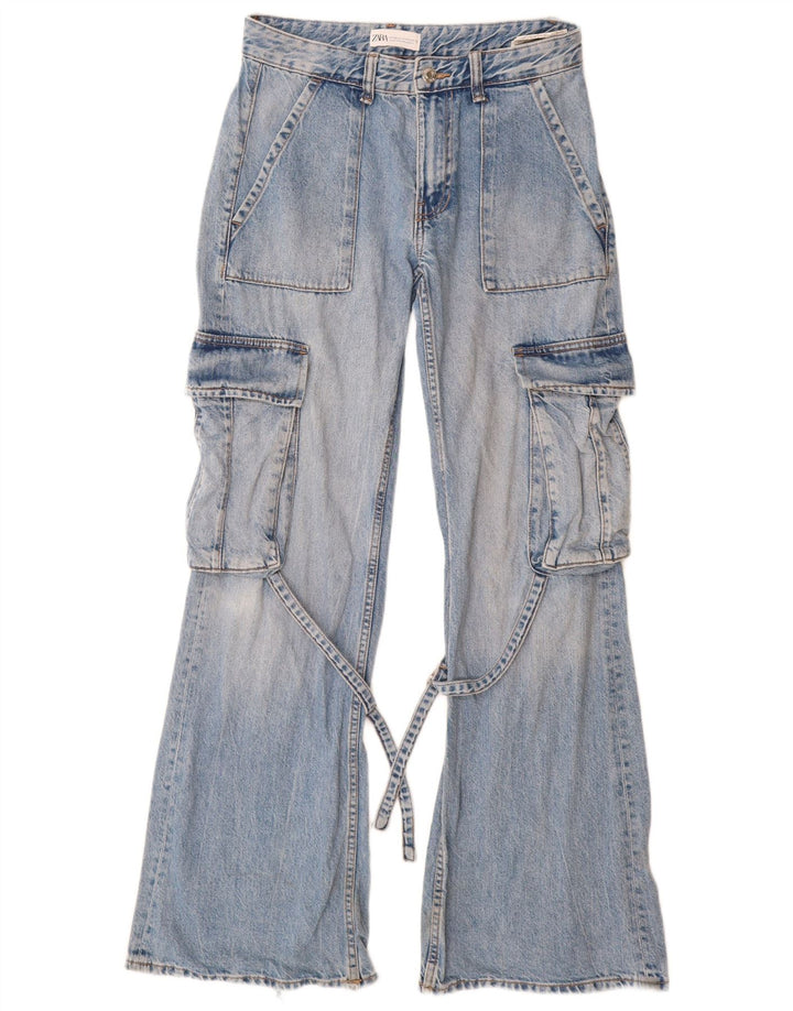 Damskie dżinsy cargo ZARA rozkloszowane EU 34 2XS W24 L32 Niebieskie bawełniane