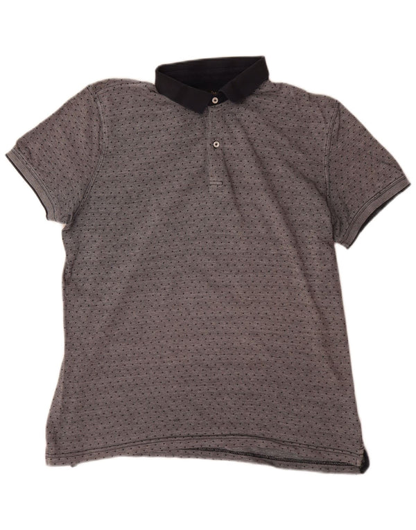 Massimo Dutti Mens Casual Fit Polo Shirt XL Grey Spotted Cotton
