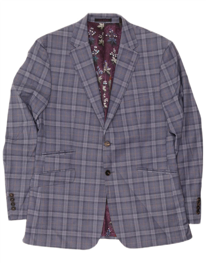 Męska marynarka zapinana na 2 guziki Ted Baker UK 42 XL, wełniana niebieska krata