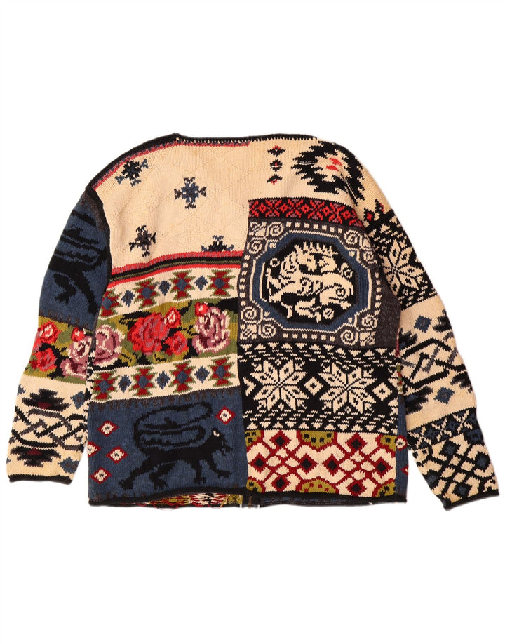 Sweter damski w stylu vintage z grafiką, UK 10, mały, wielobarwny, artystyczny