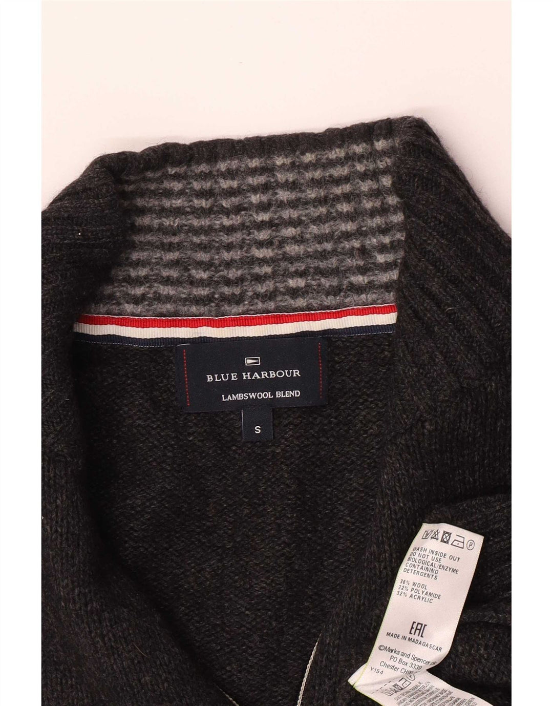 Męski sweter Marks & Spencer w kolorze niebieskim i zapinanym na zamek, mały, szary