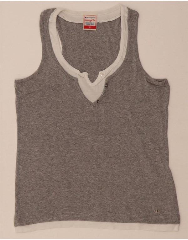 CHAMPION Womens Heritage Fit Vest Top UK 12 Medium Grey