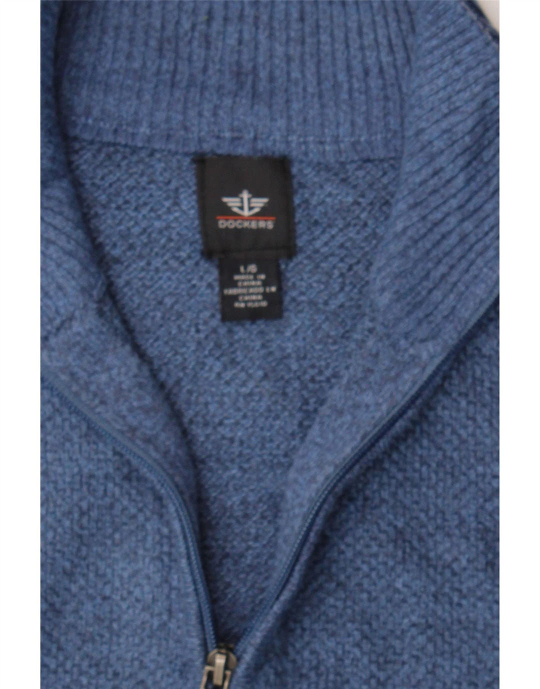 DOCKERS Mens Zip Neck Jumper Sweater Large Blue Colourblock Acrylic Vintage Dockers and Second-Hand Dockers from Messina Hembry 