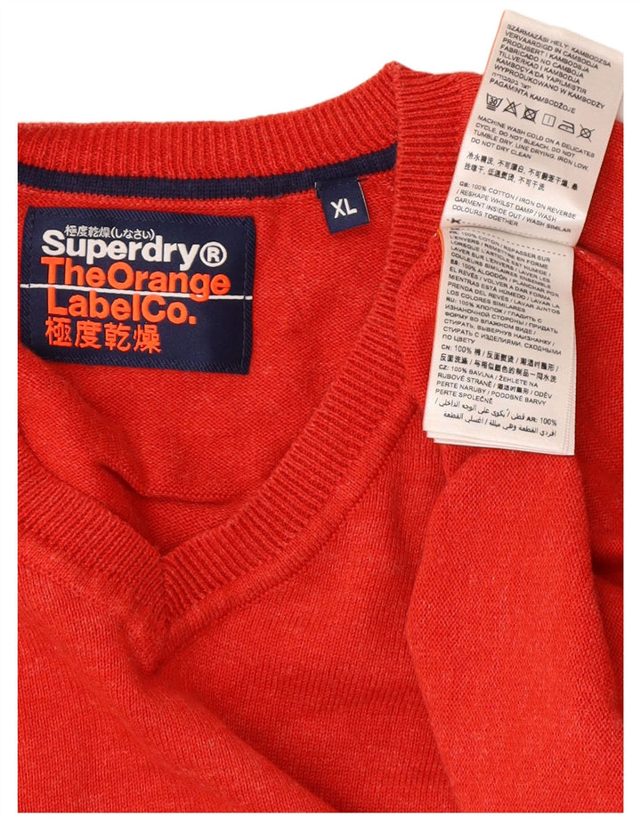 Męski sweter Superdry z dekoltem w kształcie litery V, XL, czerwony, bawełniany