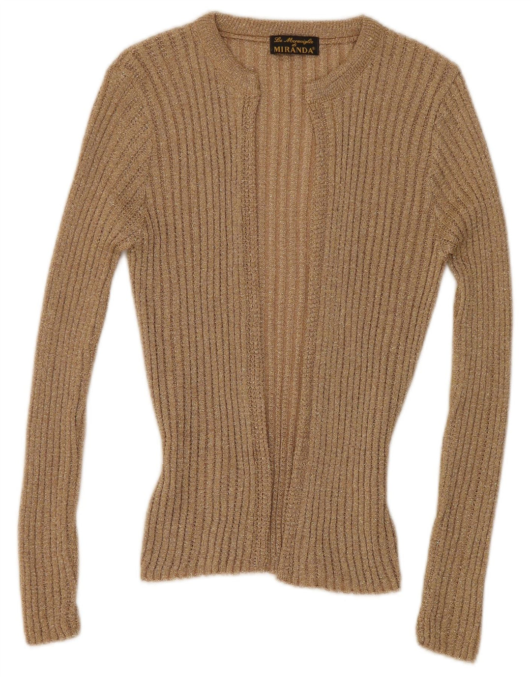 Vintage damski sweter rozpinany UK 12 średni beż nakrapiany
