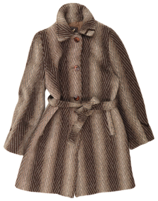 Płaszcz damski w stylu vintage UK 10, mały, brązowy, wełniany, klasyczny