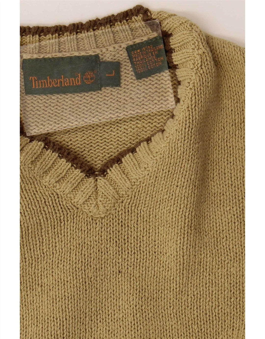 Męski sweter Timberland z dekoltem w szpic, duży, zielony, bawełniany