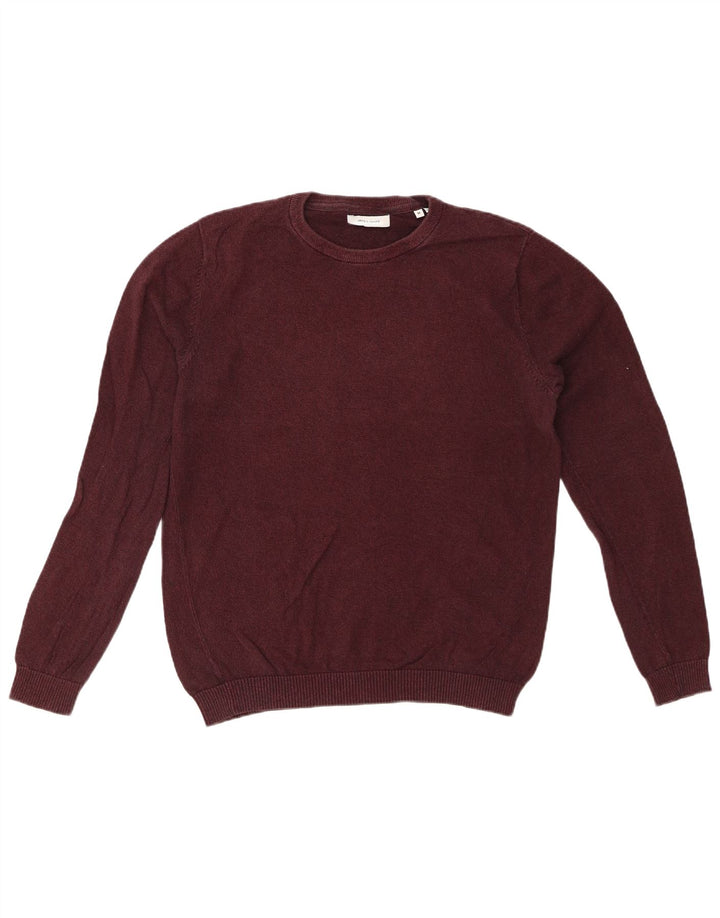 Męski sweter JACK & JONES z okrągłym dekoltem, średnia, bordowa bawełna