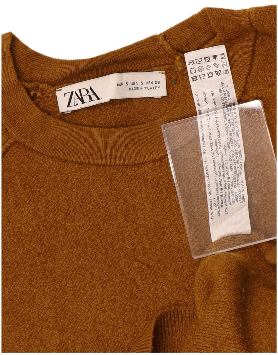 Sweter damski ZARA Crop Oversize z okrągłym dekoltem UK 10 Small Brown