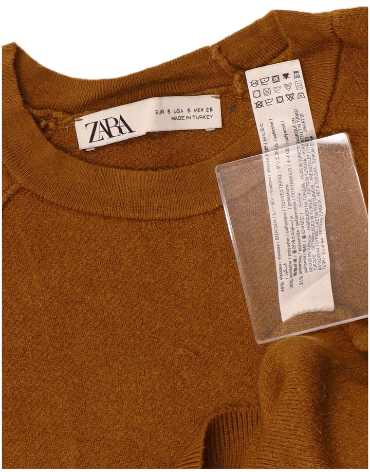 Sweter damski ZARA Crop Oversize z okrągłym dekoltem UK 10 Small Brown