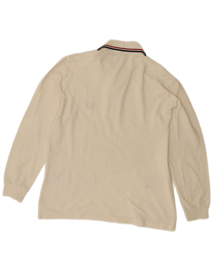 Męska koszulka polo Fred Perry z długim rękawem, mała, z białej bawełny