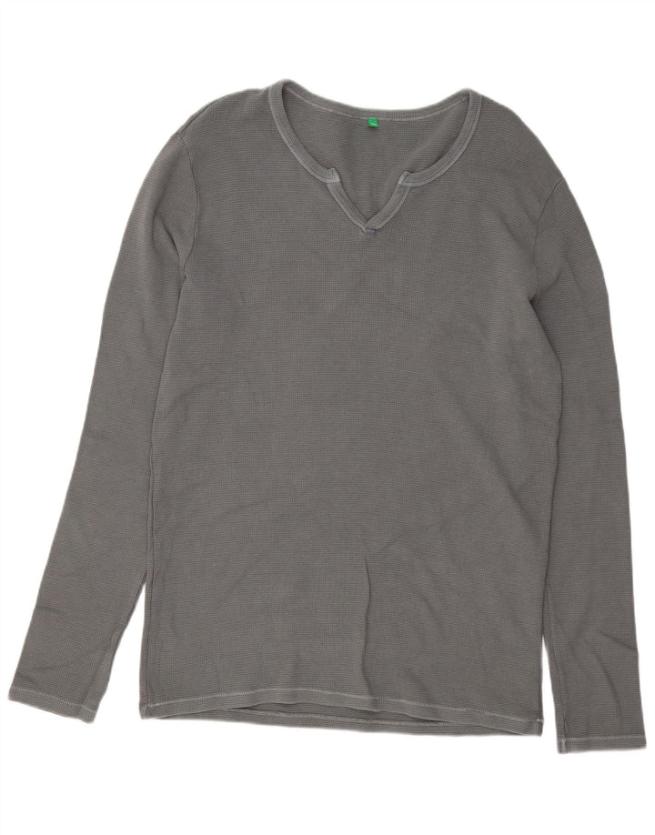 Męski top Benetton z długim rękawem, duży, szary, bawełniany