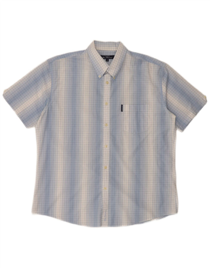 Męska koszula z krótkim rękawem Ben Sherman, 4XL, niebieska bawełniana kratka