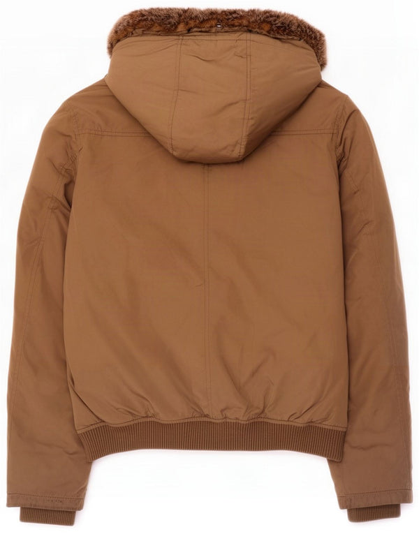 Damska ocieplana kurtka z kapturem Tommy Hilfiger UK 14 Large Brown Nylon