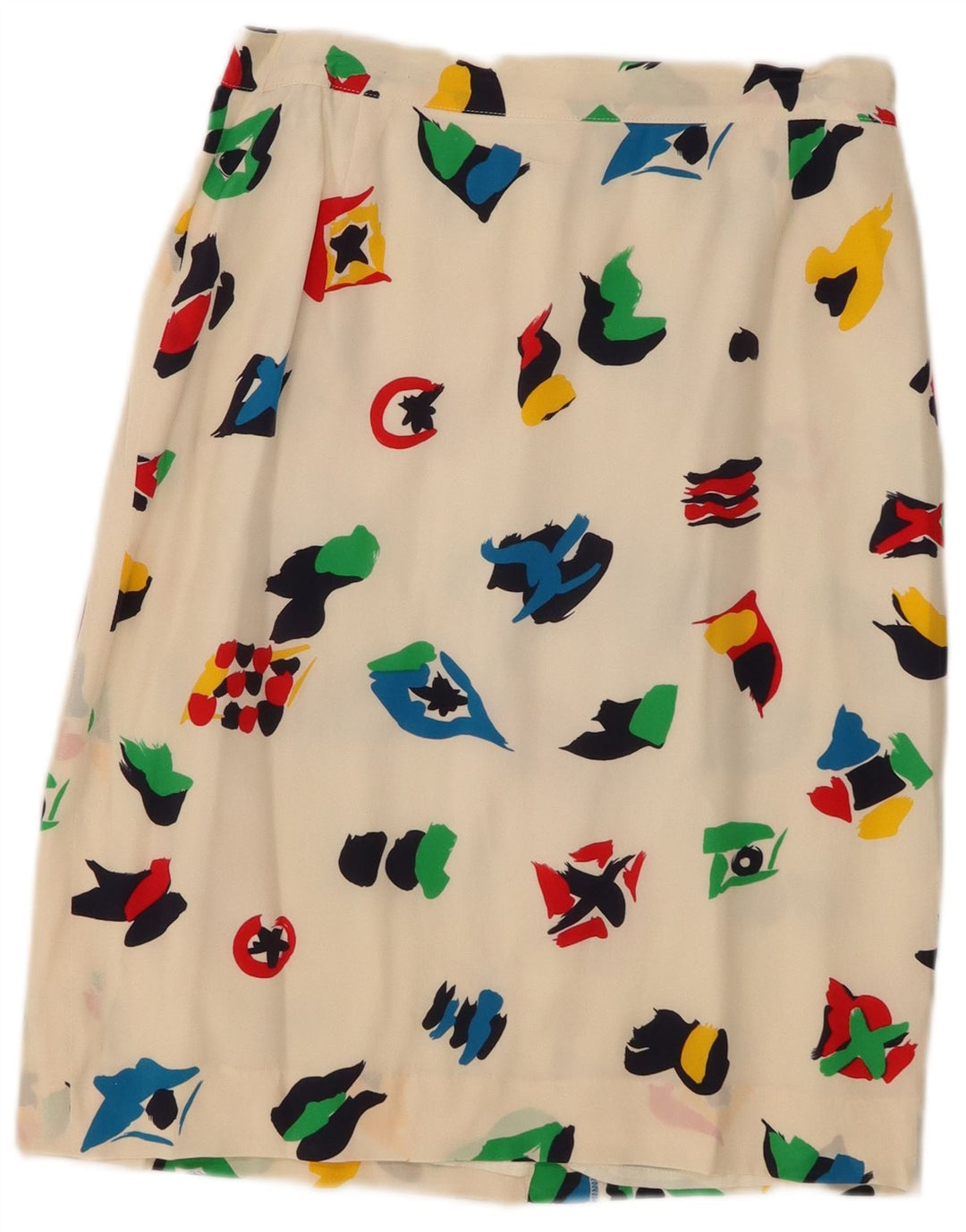 Vintage damska spódnica midi w abstrakcyjny wzór UK 10 Small W28 Off White