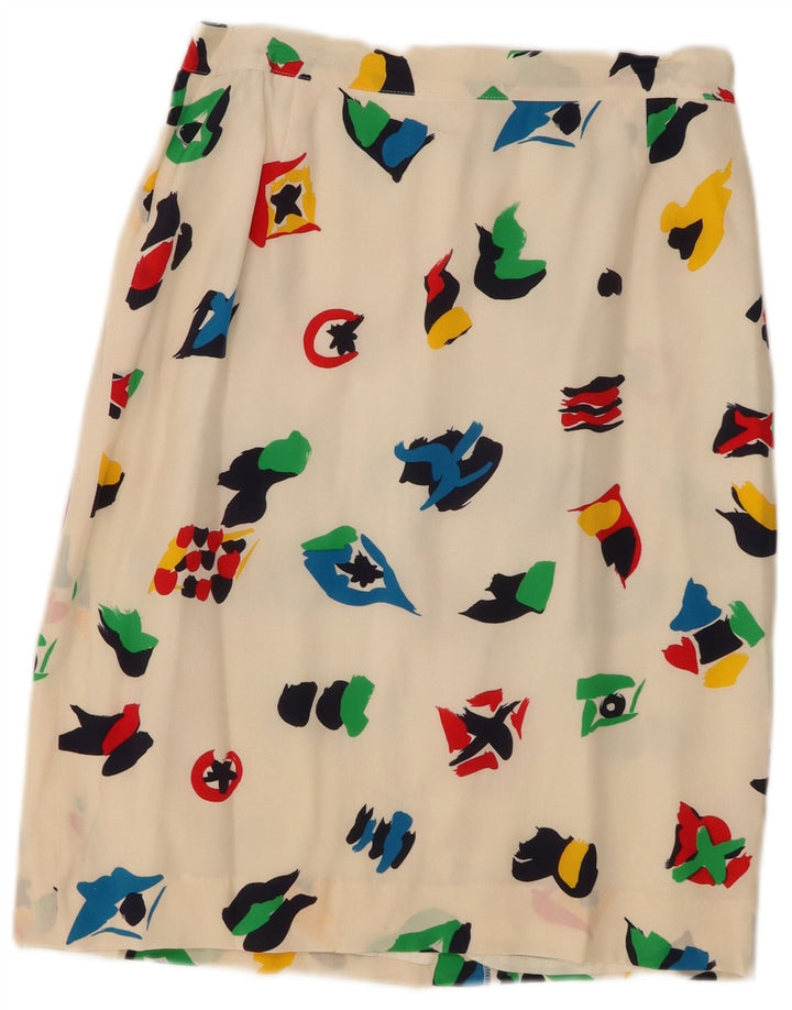 Vintage damska spódnica midi w abstrakcyjny wzór UK 10 Small W28 Off White