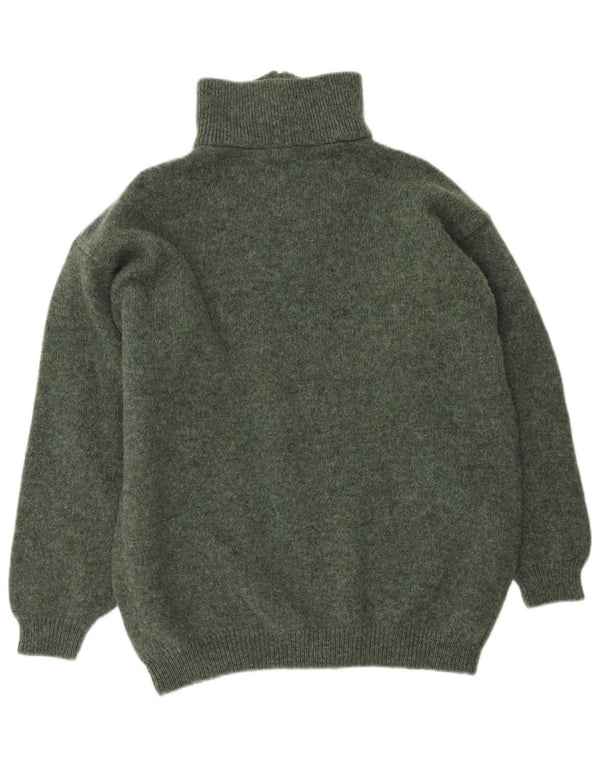 Vintage męski sweter z zamkiem błyskawicznym XL Khaki z dziewiczej wełny