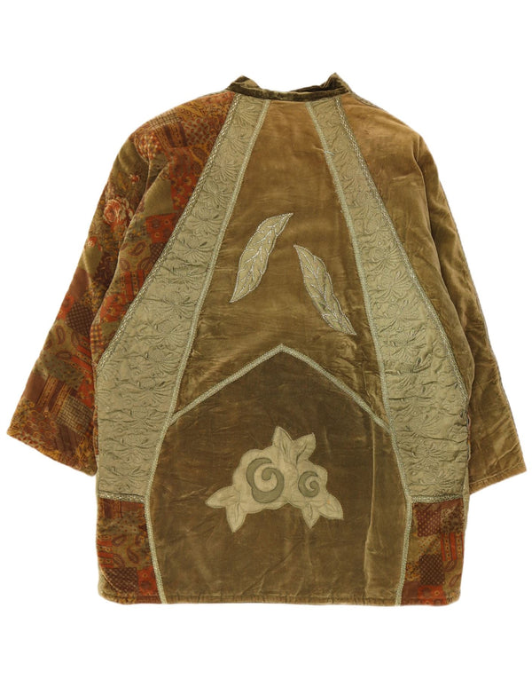 Vintage damski aksamitny, luźny płaszcz wiatrówka UK 20 2XL zielony patchwork