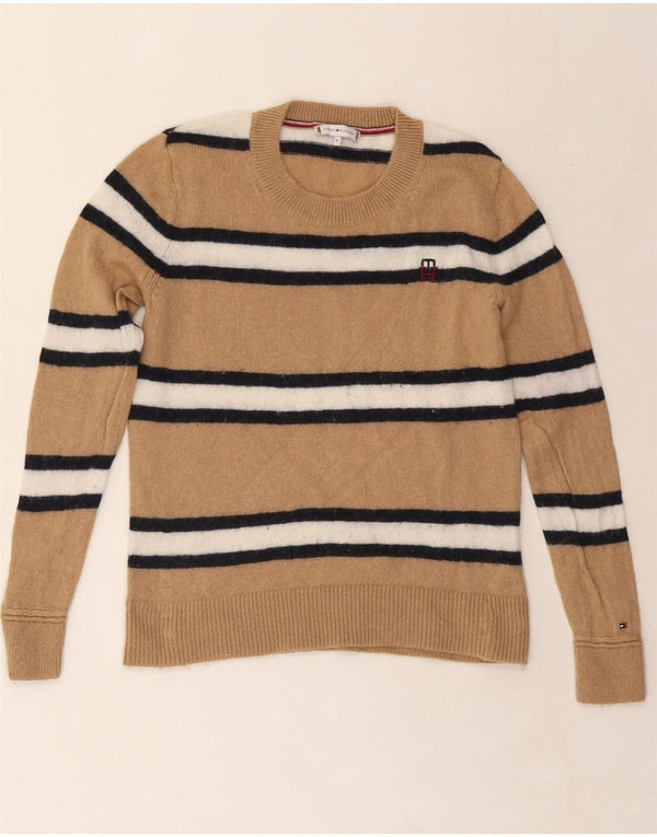 Damski sweter z okrągłym dekoltem TOMMY HILFIGER UK 12 w średnie beżowe paski