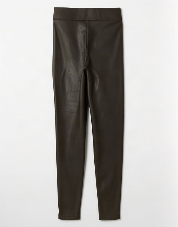 Marks & Spencer Damskie legginsy ze sztucznej skóry UK 12, średni, khaki, poliester