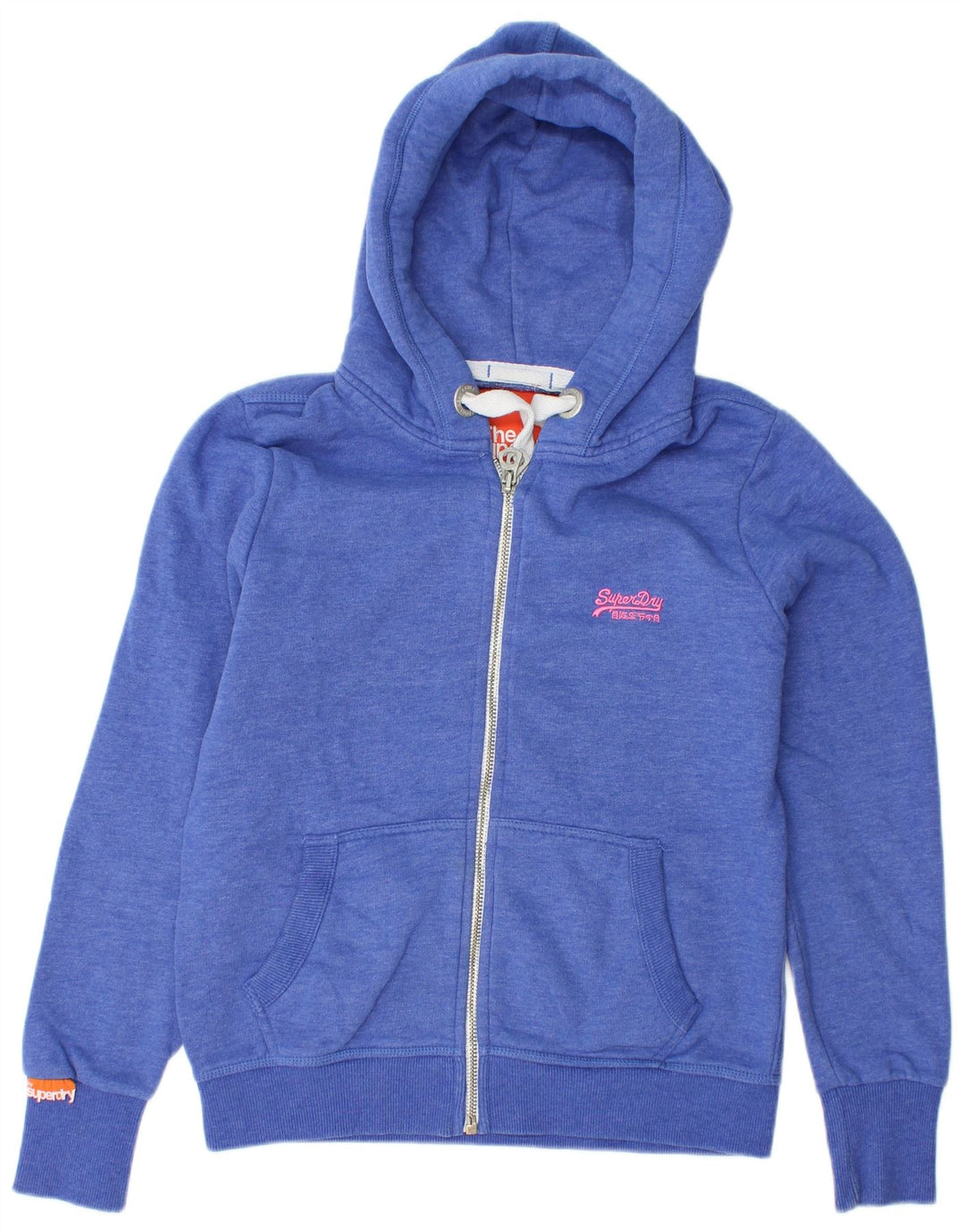 SUPERDRY Damski sweter z kapturem i zamkiem UK 16, duży, niebieski, bawełniany