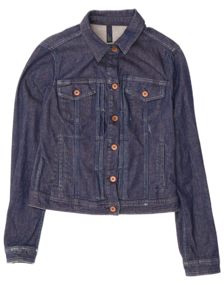 BENETTON Womens Denim Jacket UK 10 Small Navy Blue Cotton