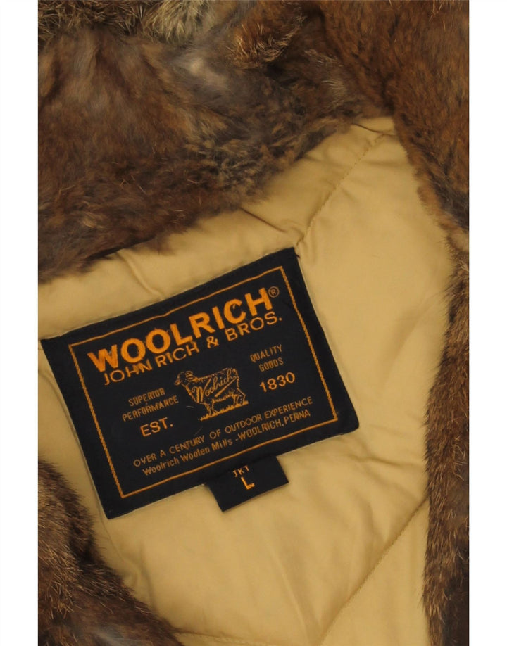 Damski ocieplany płaszcz z kapturem Woolrich UK 16, duży, beżowy, bawełniany