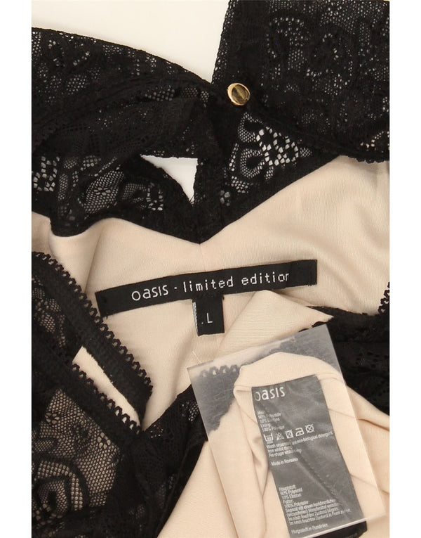 Damska sukienka bez rękawów Oasis UK 14, duża, czarna, w kwiaty, poliamid