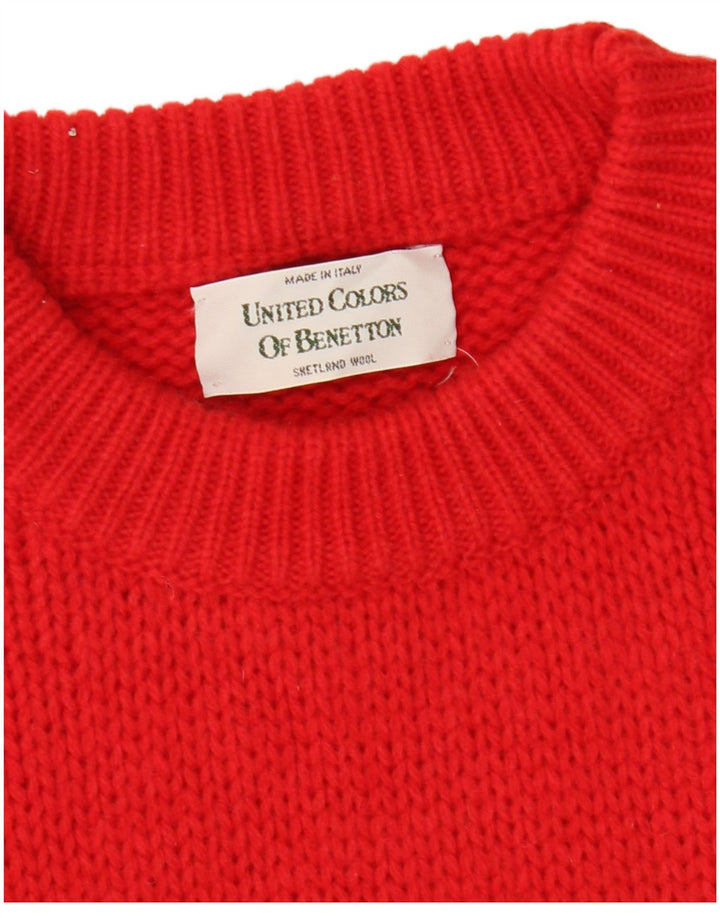 BENETTON Męski sweter z dekoltem w łódkę Średni czerwony Fair Isle Wool