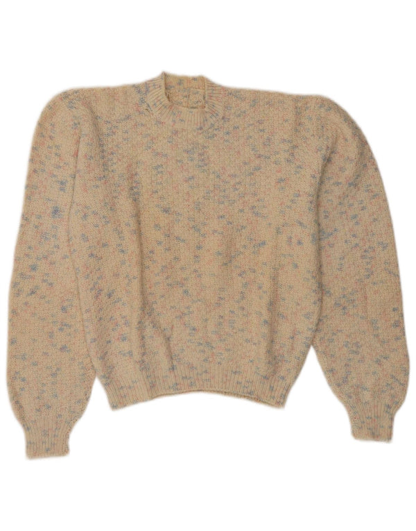Vintage damski sweter z golfem UK 14 średni beż nakrapiany