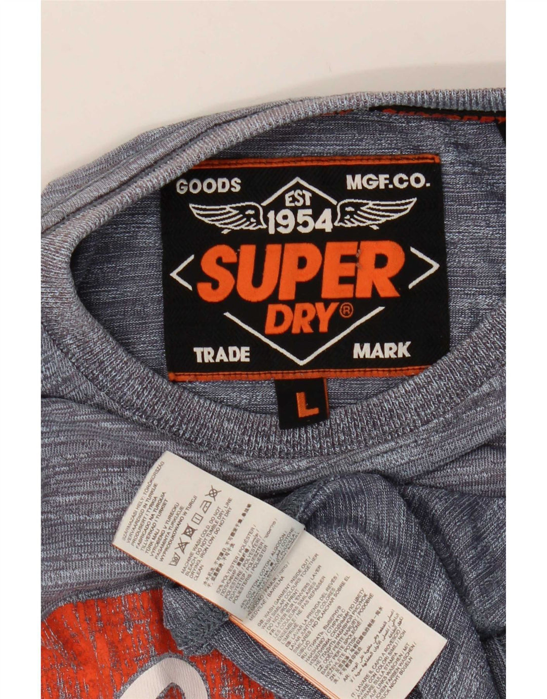 Męski T-shirt z grafiką Superdry, duży, szary, nakrapiany poliester
