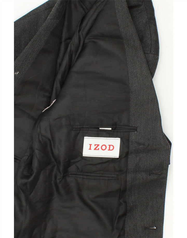 IZOD Mens 2 Button Blazer Jacket UK 38 Medium Grey Herringbone Rayon Vintage Izod and Second-Hand Izod from Messina Hembry 