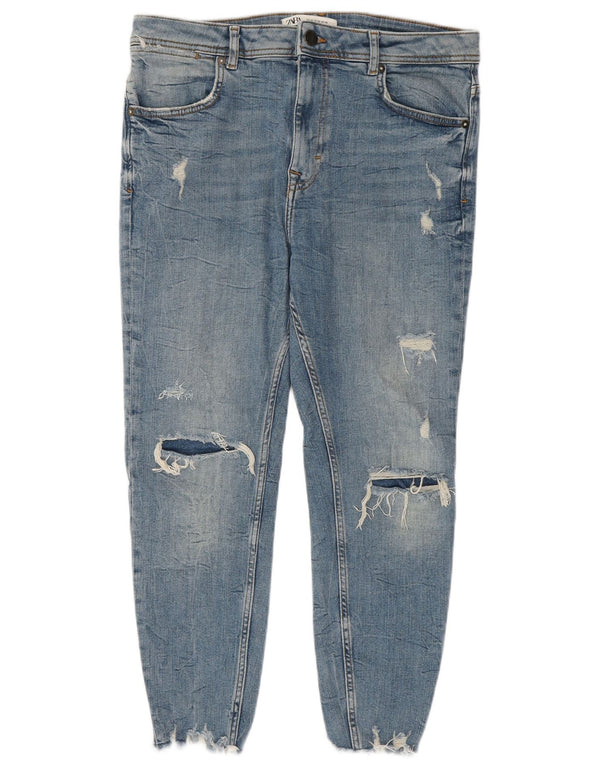 Zara Męskie jeansy Skinny Distressed Cropped EU 42 Large W32 L24 Niebieskie bawełniane
