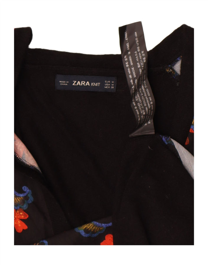 Damski top Zara z długim rękawem UK 14, średni czarny, wełniany w kwiaty