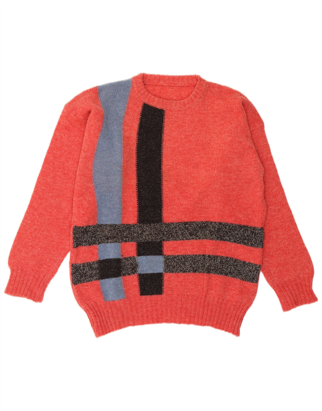 Vintage męski sweter z wycięciem pod szyją, duży czerwony blok kolorów