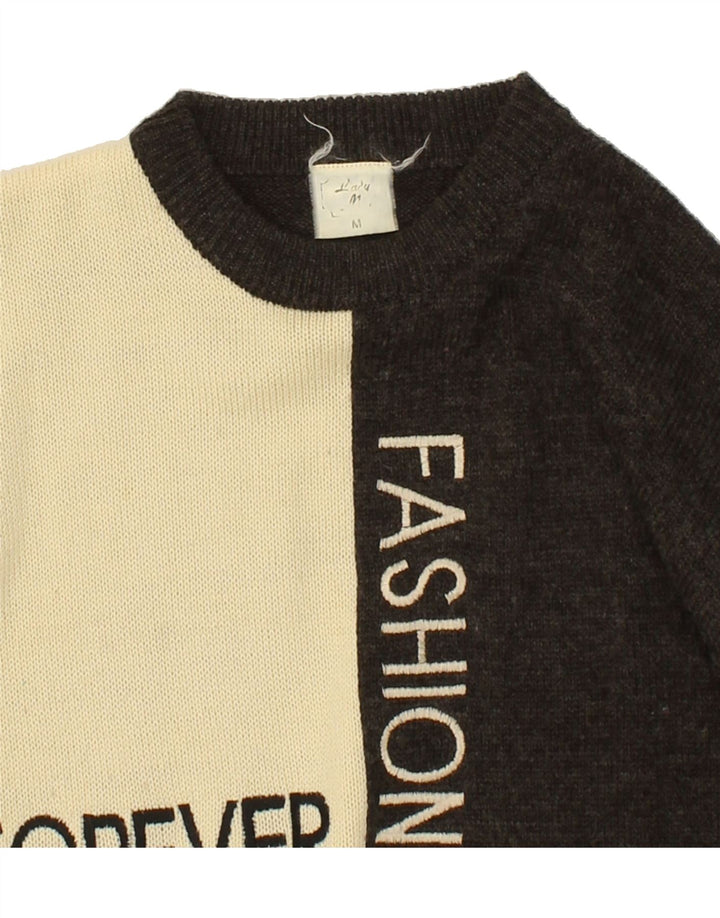 VINTAGE Womens Graphic Crew Neck Jumper Sweater UK 14 Medium Black Vintage Vintage and Second-Hand Vintage from Messina Hembry 