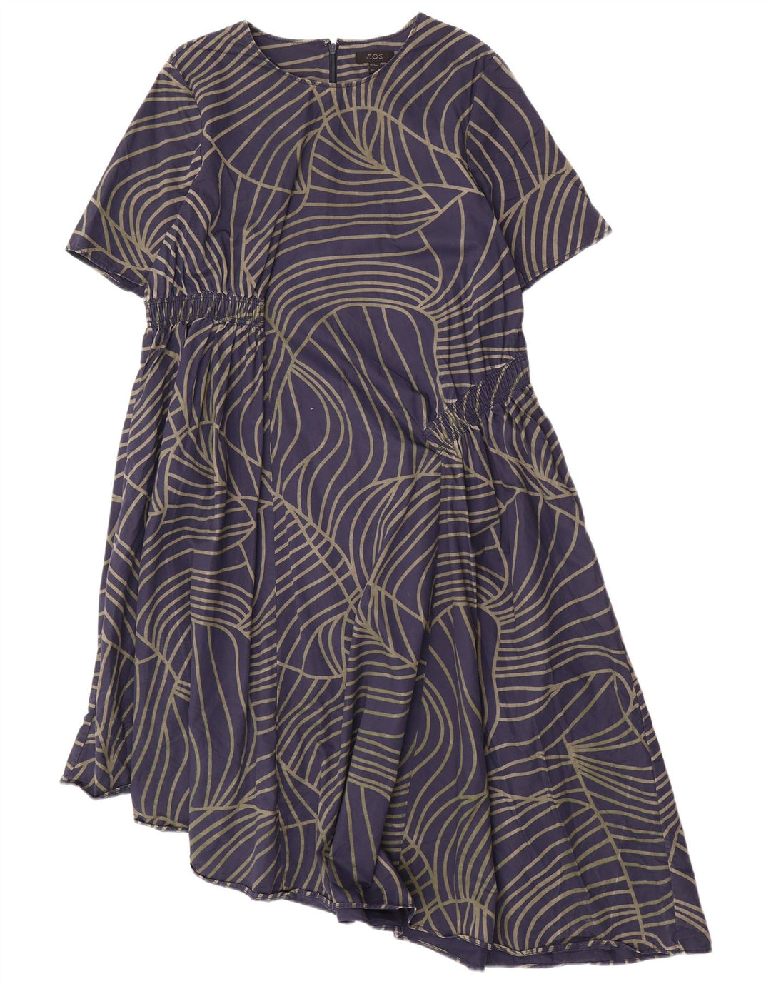 COS Damska Sukienka Asymetryczna EU 42 Duża Granatowa Geometryczna Bawełna