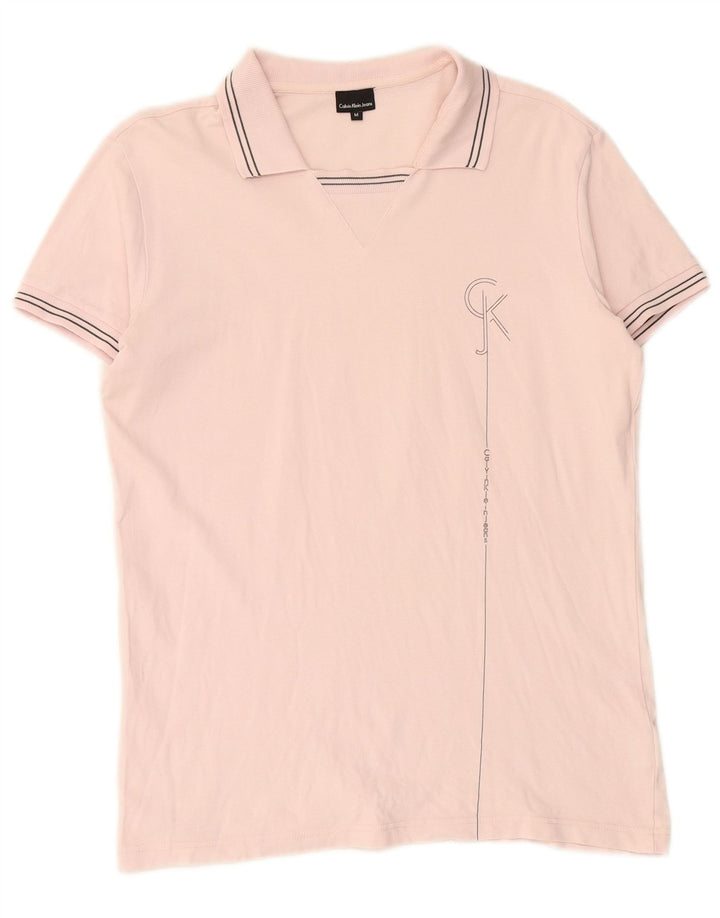 Męska koszulka polo CALVIN KLEIN JEANS z grafiką, średnioróżowa, bawełniana