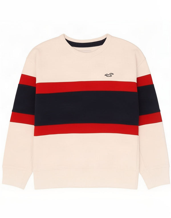Hollister Męska bluza sweterkowa XS Biała bawełna z blokami kolorów