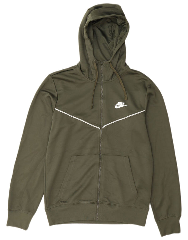 Męski sweter z kapturem i zamkiem błyskawicznym Nike, mały, zielony, poliestrowy