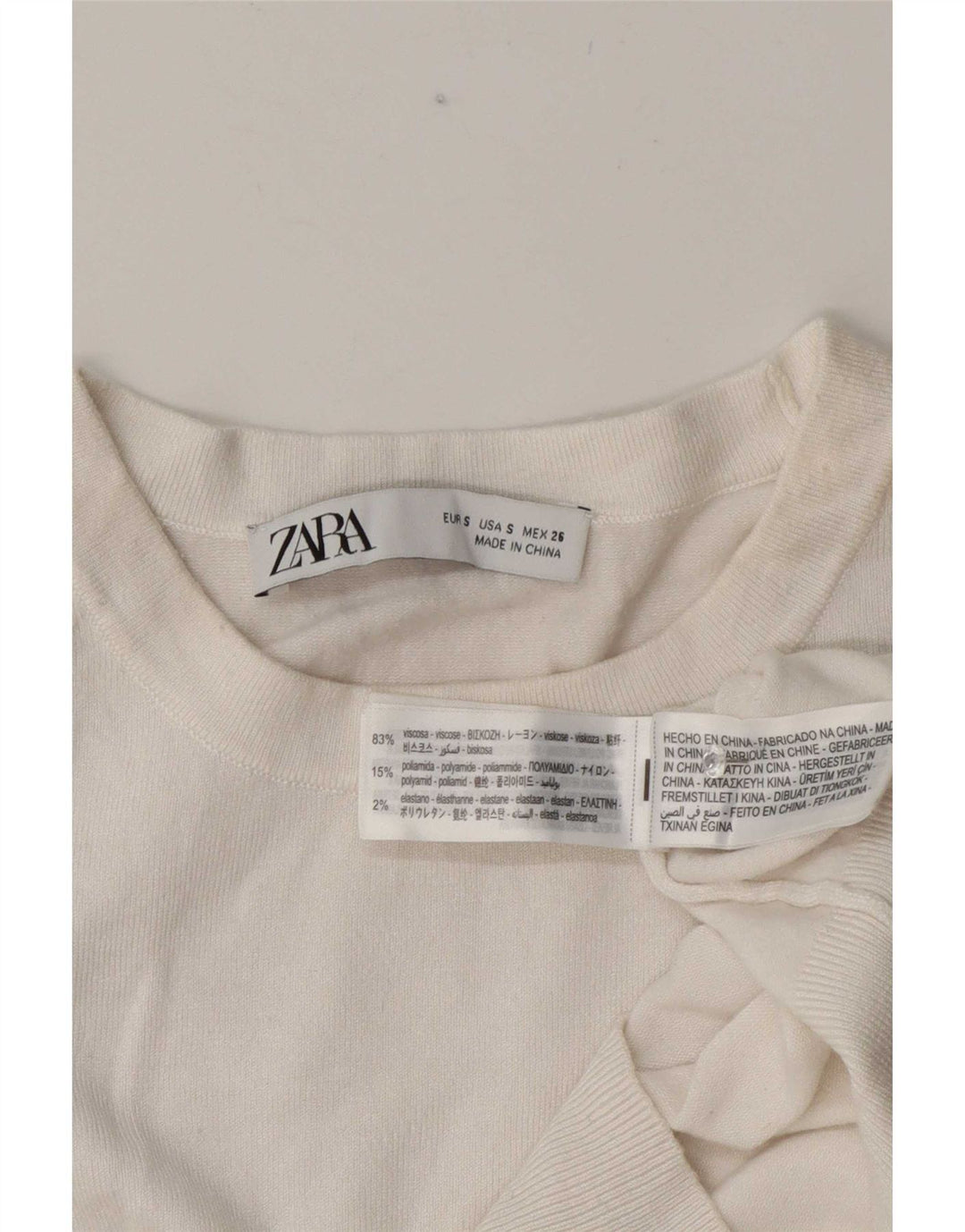 Damski krótki top Zara z krótkim rękawem UK 10 Small, biała wiskoza