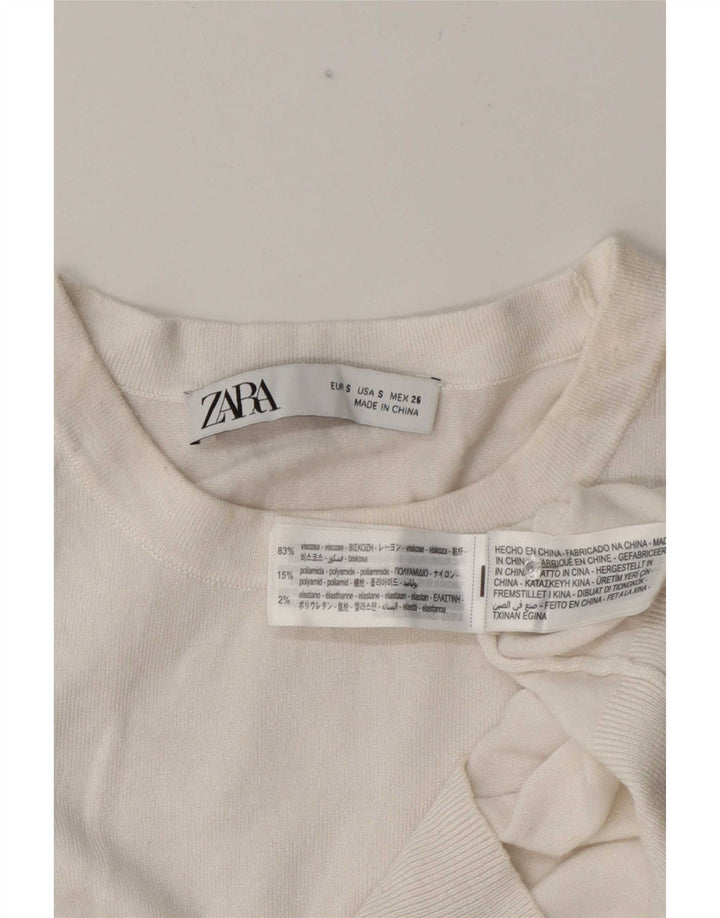Damski krótki top Zara z krótkim rękawem UK 10 Small, biała wiskoza