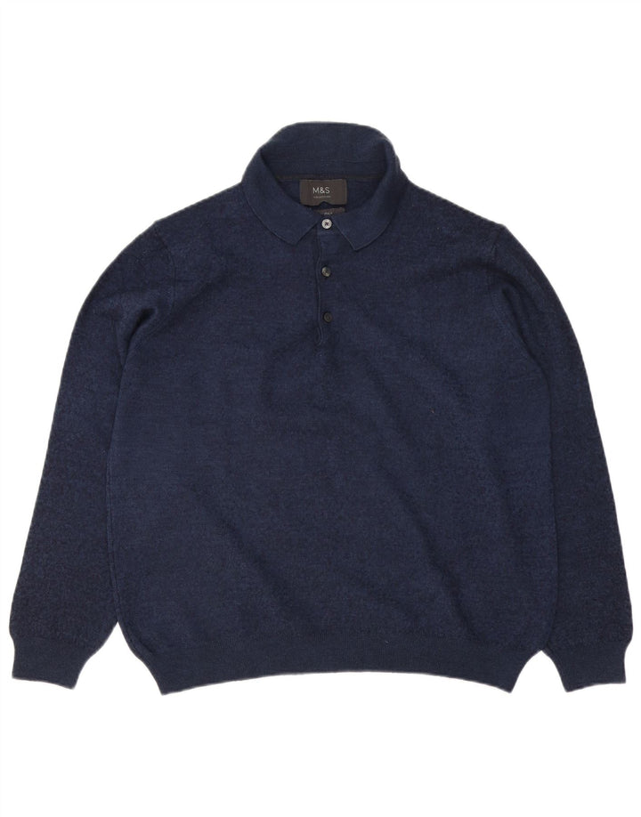 MARKS & SPENCER Męski sweter polo w kolorze średniego granatu z plamkami