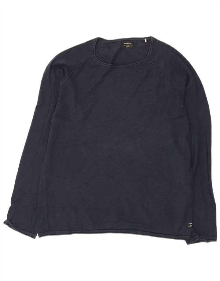 JACK & JONES Męski sweter z okrągłym dekoltem, średni granatowy, bawełniany