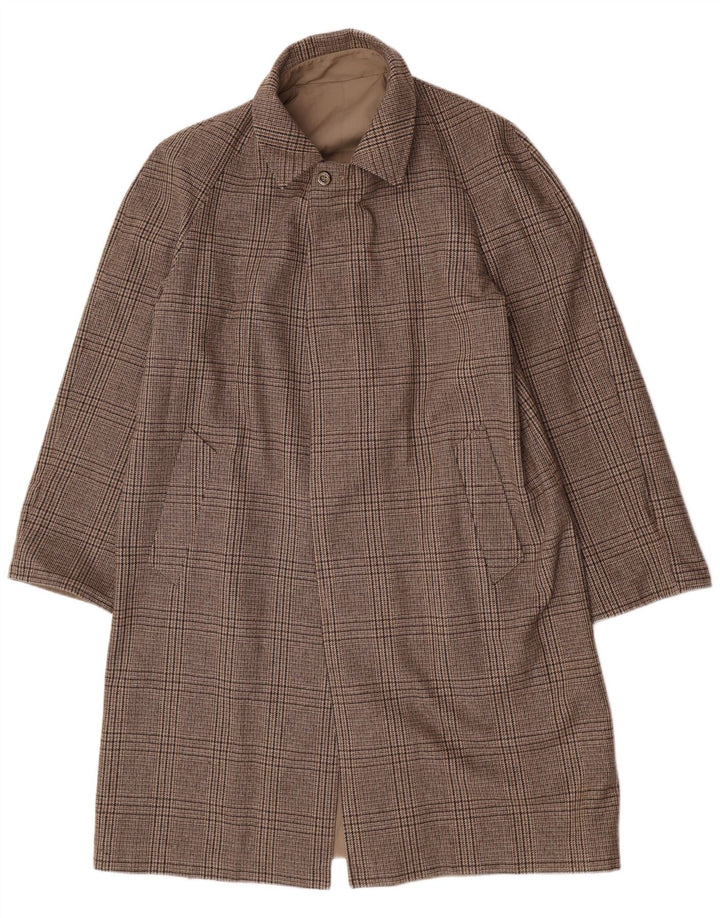 Dwustronny płaszcz męski w stylu vintage UK 40, duży, beżowy, poliester w kratę