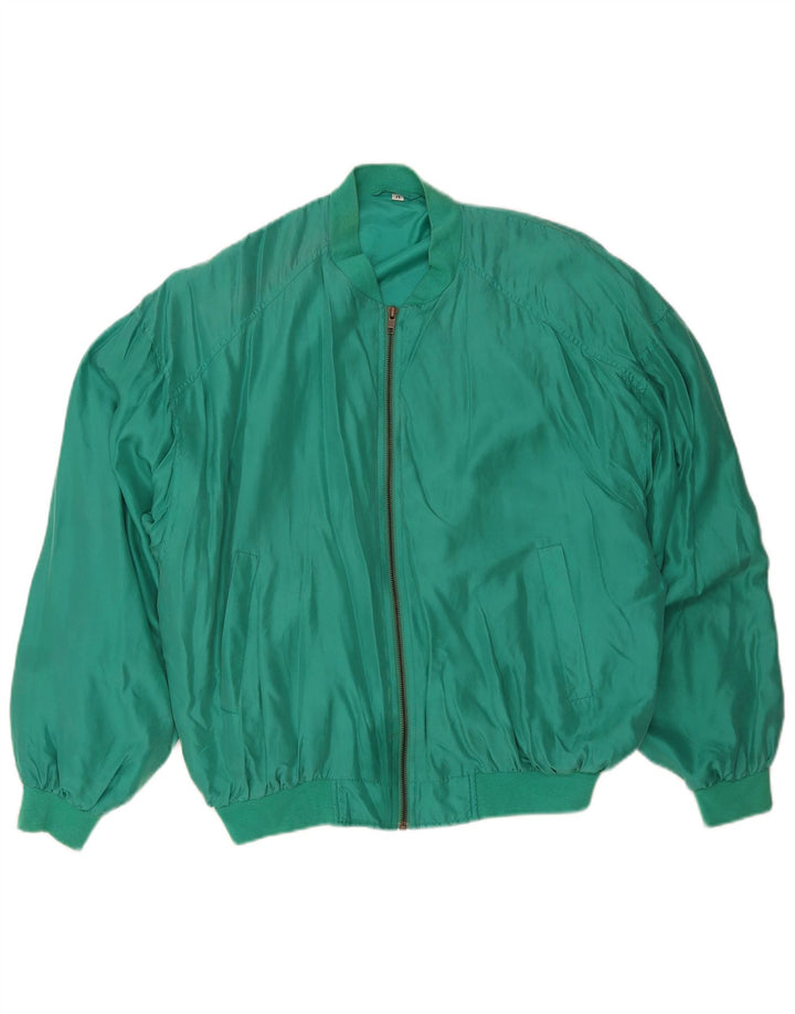 Vintage męska luźna kurtka bomber UK 38 średni zielony jedwab