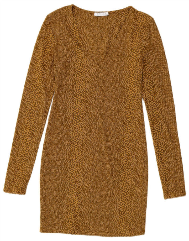 Damska obcisła sukienka z długim rękawem ZARA UK 8 Mały żółty nadruk zwierzęcy